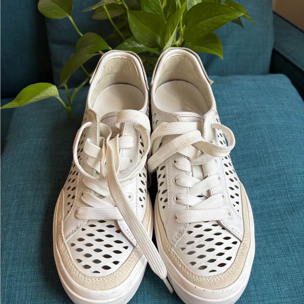 rag & bone White Perforated Leather Lace-Up Sneakers , excellent condition